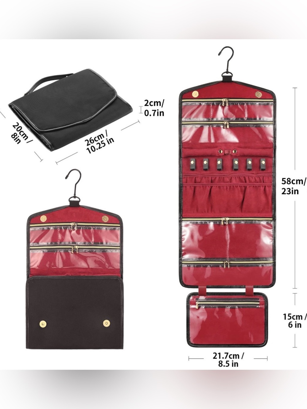 CHICECO Travel Jewelry Organizer Roll for Women, Dual Zippered Jewelry Case